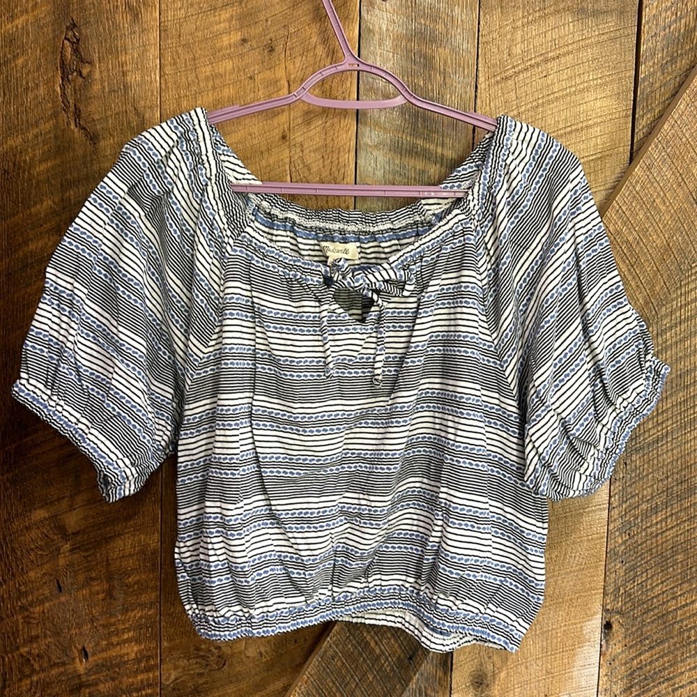 New with tags Madewell Jacquard Keyhole Crop Top in Stripe size Large